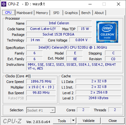 screenshot of CPU-Z validation for Dump [waydkt] - Submitted by  DESKTOP-B01KR4C  - 2022-11-03 20:23:25