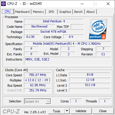 screenshot of CPU-Z validation for Dump [wd2045] - Submitted by  Xhoba  - 2023-04-16 17:24:39