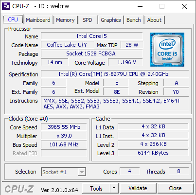 screenshot of CPU-Z validation for Dump [welcrw] - Submitted by  DESKTOP-V36RO9H  - 2022-07-10 16:05:00