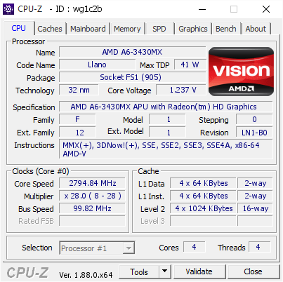 screenshot of CPU-Z validation for Dump [wg1c2b] - Submitted by  Anonymous  - 2019-05-06 18:54:18