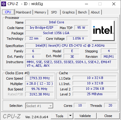 Intel Core @ 2793.33 MHz - CPU-Z VALIDATOR