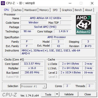 screenshot of CPU-Z validation for Dump [wiimp8] - Submitted by  ÐÎÌÀÍ-ÏÊ  - 2016-07-19 20:09:15