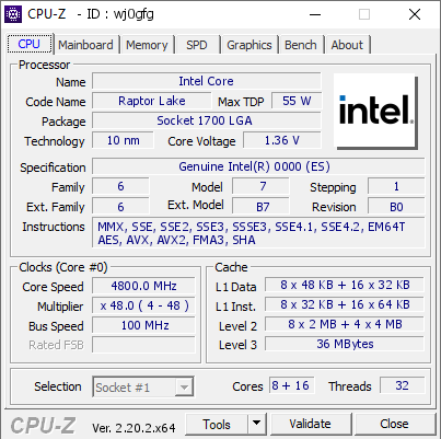 screenshot of CPU-Z validation for Dump [wj0gfg] - Submitted by  Anonymous  - 2026-06-24 16:08:58