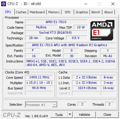 screenshot of CPU-Z validation for Dump [wkyibl] - Submitted by  Anonymous  - 2019-10-13 13:08:50