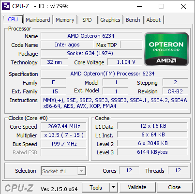 screenshot of CPU-Z validation for Dump [wl799k] - Submitted by  Anonymous  - 2025-05-07 20:19:04