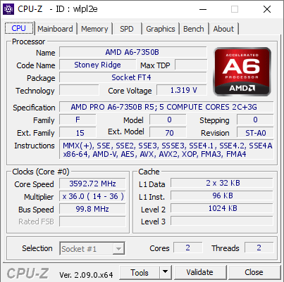 screenshot of CPU-Z validation for Dump [wlpl2e] - Submitted by  DESKTOP-7SIQKI8  - 2024-03-08 19:07:02