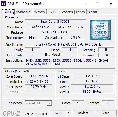 screenshot of CPU-Z validation for Dump [wmm6st] - Submitted by  Anonymous  - 2026-02-27 21:06:16