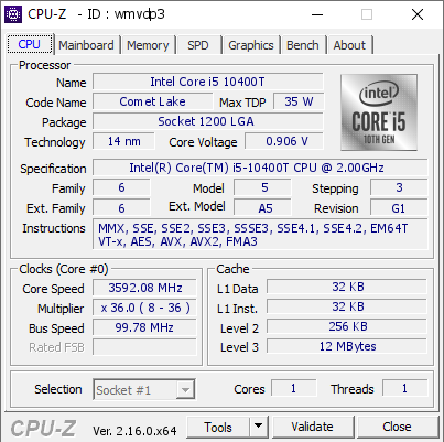 screenshot of CPU-Z validation for Dump [wmvdp3] - Submitted by  SERVIDOR  - 2025-10-30 18:43:01