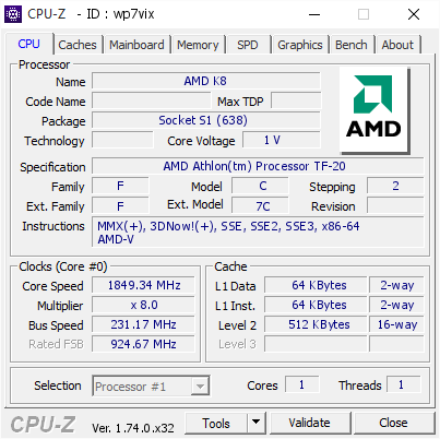 screenshot of CPU-Z validation for Dump [wp7vix] - Submitted by  RENATO-PC  - 2015-11-02 17:25:51