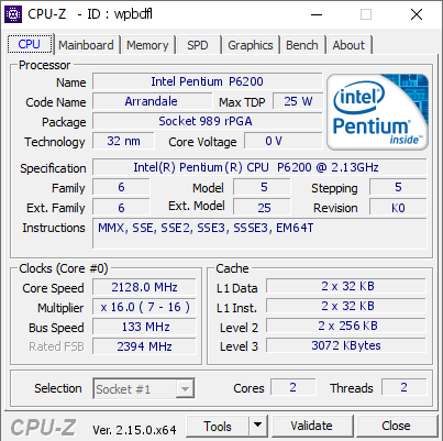 screenshot of CPU-Z validation for Dump [wpbdfl] - Submitted by  WIN-R32UUQ1HQOA  - 2026-02-09 16:12:22