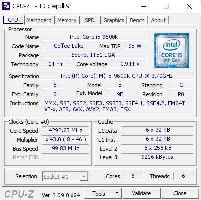 screenshot of CPU-Z validation for Dump [wpdk9r] - Submitted by  DESKTOP-RU8JUCU  - 2024-04-19 12:56:46