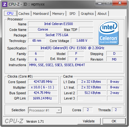 screenshot of CPU-Z validation for Dump [wpmyxx] - Submitted by  Bogd4n  - 2015-03-05 20:03:04