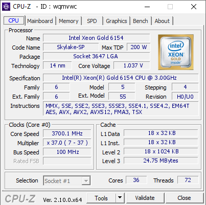 screenshot of CPU-Z validation for Dump [wqmvwc] - Submitted by  Anonymous  - 2024-07-31 23:38:42