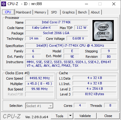 screenshot of CPU-Z validation for Dump [wrcl88] - Submitted by  Anonymous  - 2024-04-17 07:59:36