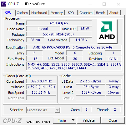 screenshot of CPU-Z validation for Dump [ws0uzx] - Submitted by  DESKTOP-8UJNBJP  - 2019-07-19 12:56:40