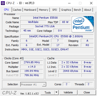 screenshot of CPU-Z validation for Dump [ws3f13] - Submitted by  PC-20140205GXYC  - 2018-01-03 10:46:16
