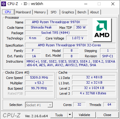 screenshot of CPU-Z validation for Dump [ws9dvh] - Submitted by  Anonymous  - 2025-10-01 02:24:47