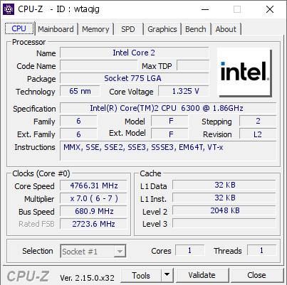 screenshot of CPU-Z validation for Dump [wtaqig] - Submitted by  Luumi  - 2026-04-08 01:24:54