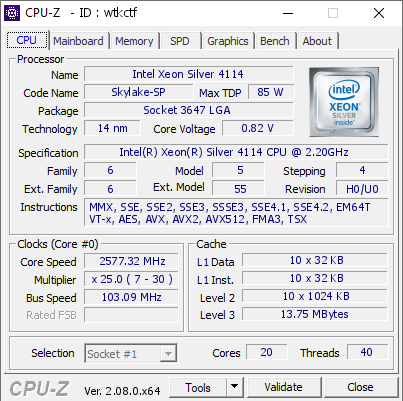 screenshot of CPU-Z validation for Dump [wtkctf] - Submitted by  skulstation  - 2024-01-11 17:34:24