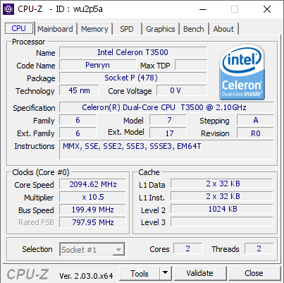 screenshot of CPU-Z validation for Dump [wu2p5a] - Submitted by  DESKTOP-1L3BLTH  - 2023-02-19 08:08:12