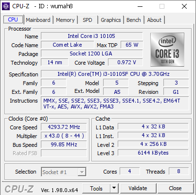 screenshot of CPU-Z validation for Dump [wumah8] - Submitted by  WIN-EPADM32JI8I  - 2021-10-31 16:25:53
