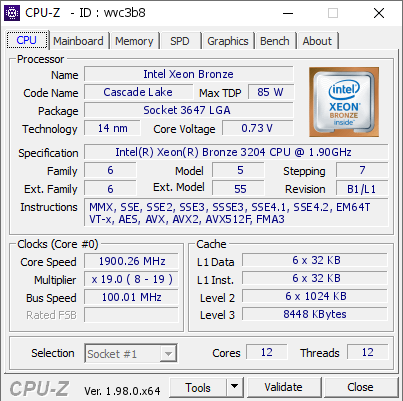 screenshot of CPU-Z validation for Dump [wvc3b8] - Submitted by  DESKTOP-S70OS0R  - 2021-12-09 07:50:00