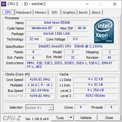 screenshot of CPU-Z validation for Dump [ww3wk2] - Submitted by  Eisbaer798  - 2021-11-26 20:55:56