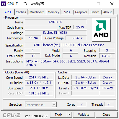 screenshot of CPU-Z validation for Dump [ww8q25] - Submitted by  CASA-PC  - 2019-12-03 21:42:48