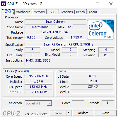 screenshot of CPU-Z validation for Dump [wwste2] - Submitted by  Nearich  - 2023-03-22 15:05:05