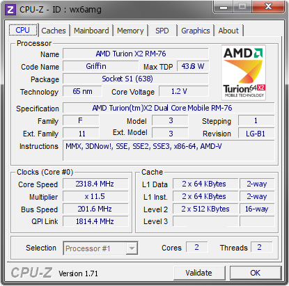 screenshot of CPU-Z validation for Dump [wx6amg] - Submitted by  ÄÈÌÀ  - 2014-12-09 15:12:04