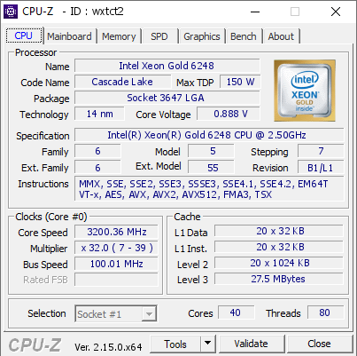 screenshot of CPU-Z validation for Dump [wxtct2] - Submitted by  SERVER  - 2025-04-30 11:16:01
