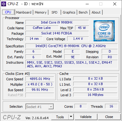 screenshot of CPU-Z validation for Dump [wzw1hi] - Submitted by  MASTER  - 2026-05-15 04:07:36