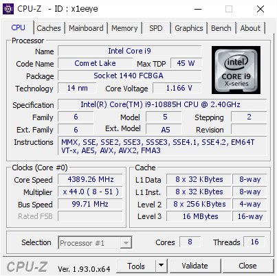 screenshot of CPU-Z validation for Dump [x1eeye] - Submitted by  Anonymous  - 2020-10-05 04:43:46