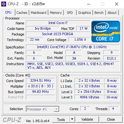 screenshot of CPU-Z validation for Dump [x2d05w] - Submitted by  ULTRABOOK1  - 2021-03-15 16:41:33