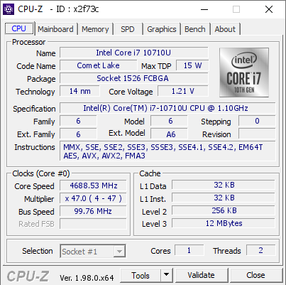 screenshot of CPU-Z validation for Dump [x2f73c] - Submitted by  Anonymous  - 2022-01-03 19:05:16