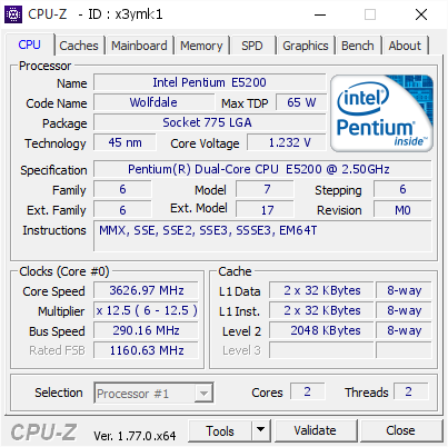 screenshot of CPU-Z validation for Dump [x3ymk1] - Submitted by  Anonymous  - 2016-09-20 16:29:24