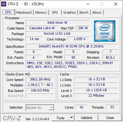 screenshot of CPU-Z validation for Dump [x3z2mj] - Submitted by  ASUS-C621-SAGE  - 2024-11-06 19:50:45