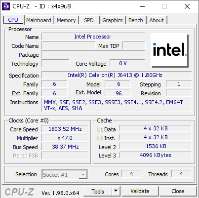 screenshot of CPU-Z validation for Dump [x4x9u8] - Submitted by  Anonymous  - 2021-12-06 09:10:11
