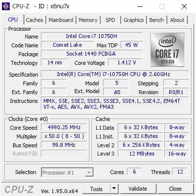 screenshot of CPU-Z validation for Dump [x6nu7x] - Submitted by  ROG STRIX G15 G512L-VAZ068T  - 2021-03-14 14:37:29