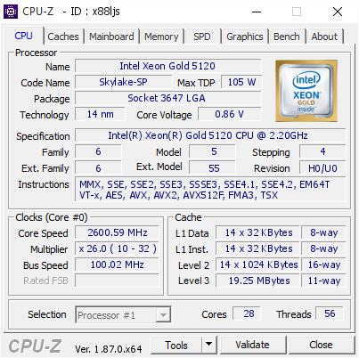 screenshot of CPU-Z validation for Dump [x88ljs] - Submitted by  Anonymous  - 2019-01-21 15:48:13