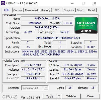 screenshot of CPU-Z validation for Dump [x8mpv2] - Submitted by  HARI  - 2016-12-30 17:38:23