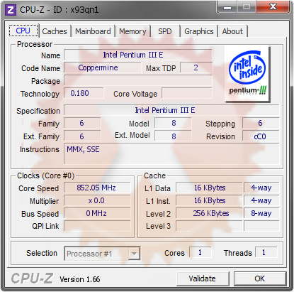 tro tillykke Ideel Intel Pentium III E @ 852.05 MHz - CPU-Z VALIDATOR