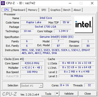 screenshot of CPU-Z validation for Dump [xaz7w2] - Submitted by  Anonymous  - 2026-06-23 17:43:31