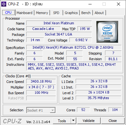 screenshot of CPU-Z validation for Dump [xijkeu] - Submitted by  SERVER-NASA  - 2024-11-05 09:03:55