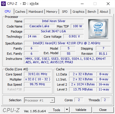 screenshot of CPU-Z validation for Dump [xjjybx] - Submitted by  Anonymous  - 2021-04-05 06:47:16