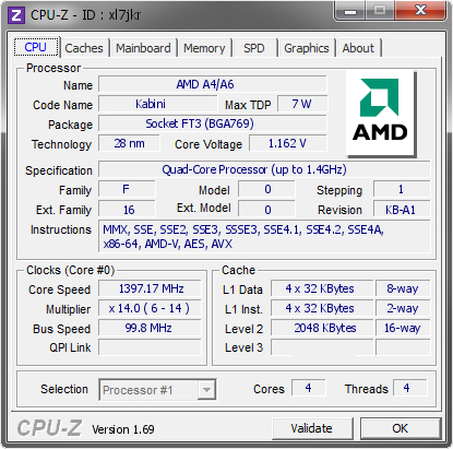 screenshot of CPU-Z validation for Dump [xl7jkr] - Submitted by  KWIATUSZEK  - 2014-06-25 00:06:12