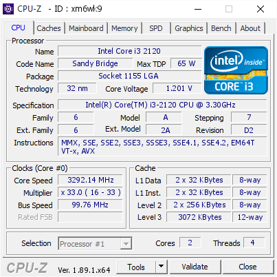 Intel Core I3 2120 3292 14 Mhz Cpu Z Validator