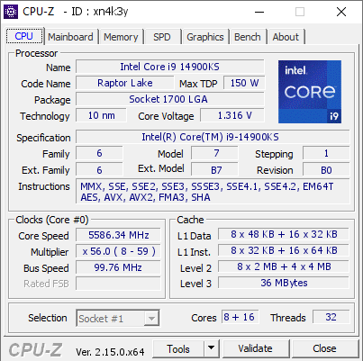 screenshot of CPU-Z validation for Dump [xn4k3y] - Submitted by  14900KS  - 2025-05-03 19:59:39