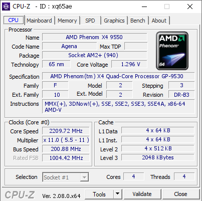 screenshot of CPU-Z validation for Dump [xq65ae] - Submitted by  WIN-5S38O8GL6FG  - 2024-01-07 09:58:56
