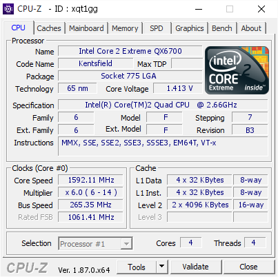 screenshot of CPU-Z validation for Dump [xqt1gg] - Submitted by  DESKTOP-745  - 2019-03-14 11:08:56